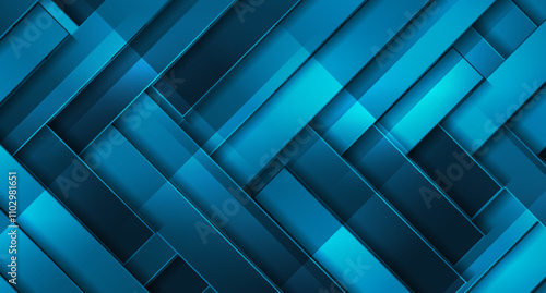 Bright blue glossy stripes tech geometric abstract background. Vector graphic design