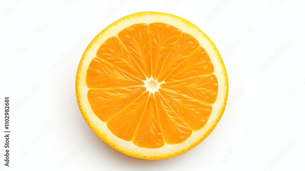 Fresh orange fruit slice on clean white background showcasing vibrant color and texture ideal for food and health-related themes. Fresh orange fruit slice on clean white background showcasing vibrant color and texture ideal for food and health-related themes.