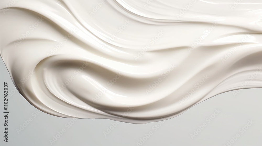 Fototapeta premium Sleek wave of white cosmetic cream on soft textured background showcasing smooth application and luxurious skincare products