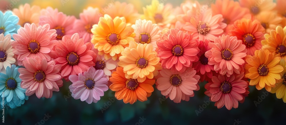 Vibrant bouquet of multi-colored chrysanthemums in a soft focus floral arrangement showcasing nature's beauty and diversity. Vibrant bouquet of multi-colored chrysanthemums in a soft focus floral arrangement showcasing nature's beauty and diversity.