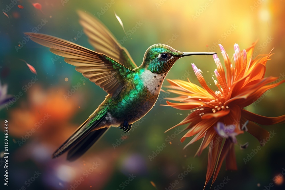 Obraz premium Concept Art of Hummingbird Flying by Floral Wonder