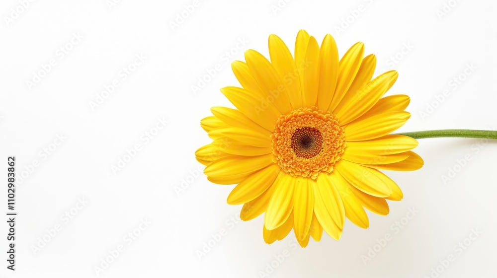 Bright yellow gerbera daisy on a clean white background showcasing natural beauty and vibrant color for floral design and decoration purposes Bright yellow gerbera daisy on a clean white background showcasing natural beauty and vibrant color for floral design and decoration purposes