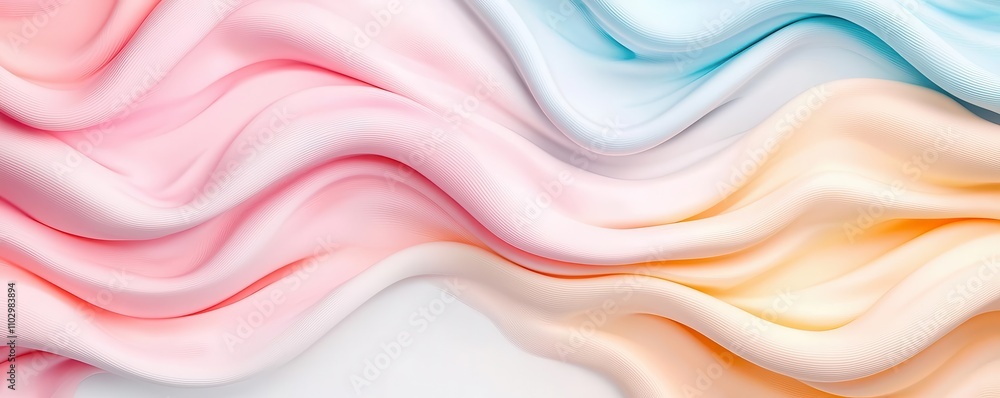 Soft, flowing fabric in pastel colors creates an elegant, serene background with gentle waves of pink, blue, and yellow hues. Soft, flowing fabric in pastel colors creates an elegant, serene background with gentle waves of pink, blue, and yellow hues.