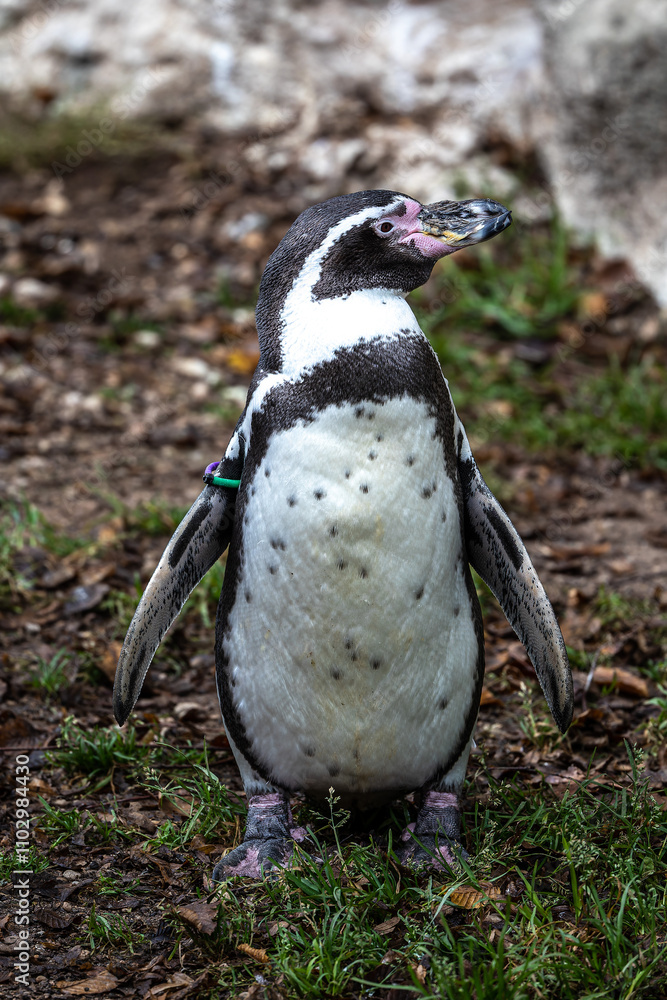 Fototapeta premium Humboldt Penguin, Spheniscus humboldti in a park