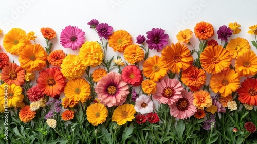 Wallpaper Mural Vibrant marigold flower arrangement in various colors on a clean white background showcasing nature's beauty and floral diversity Torontodigital.ca