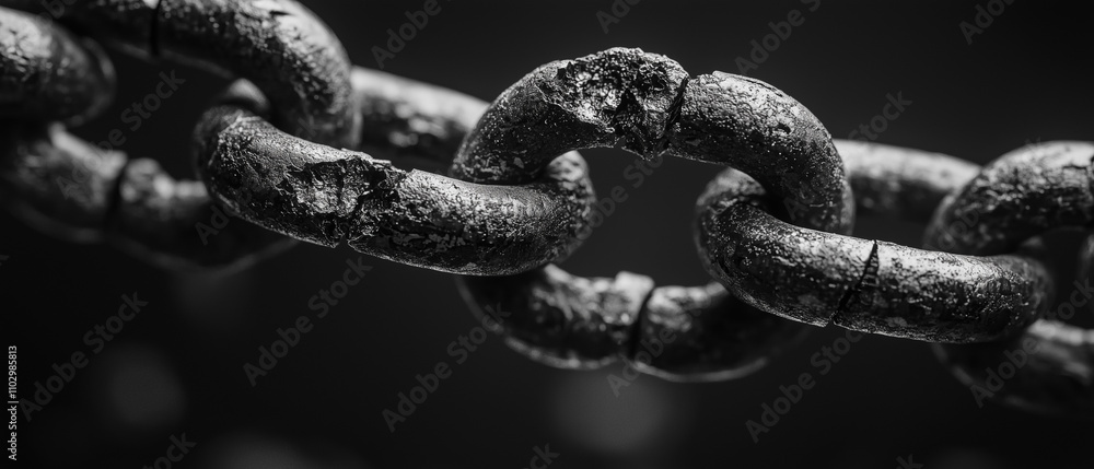 close up of broken chain link symbolizes impact of terrorism, highlighting vulnerability and disruption. dark, textured metal emphasizes theme of destruction and fragility close up of broken chain link symbolizes impact of terrorism, highlighting vulnerability and disruption. dark, textured metal emphasizes theme of destruction and fragility