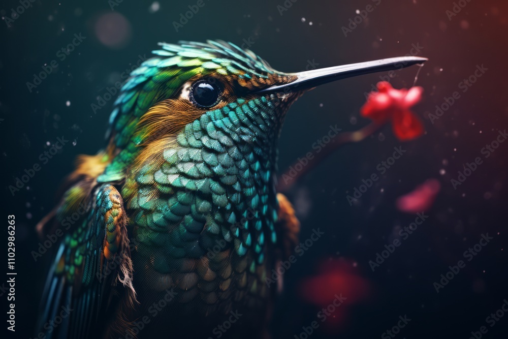 Obraz premium Intricate Hummingbird Portrait with Emerald and Indigo Hues