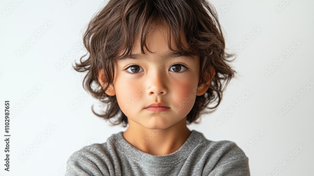 Young Asian boy with serious expression crossed arms isolated on white background thoughtful and intelligent child concept Young Asian boy with serious expression crossed arms isolated on white background thoughtful and intelligent child concept