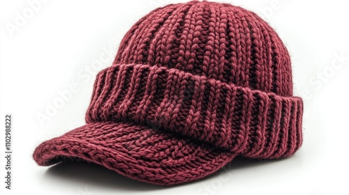 Burgundy knitted docker hat isolated on white background stylish fisherman cap for fashion and outdoor activities