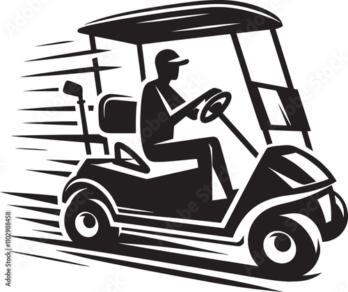 Golf cart vehicle speed driving silhouette vector illustration isolated on a white background