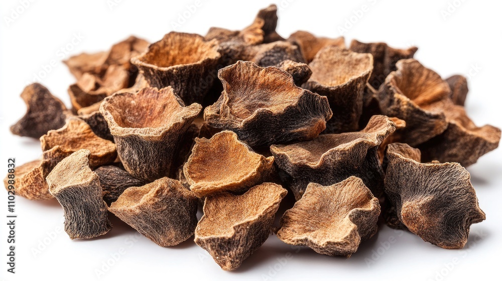 Dried Bael Fruit Pieces on White Background Natural Organic Food Ingredient Dried Bael Fruit Pieces on White Background Natural Organic Food Ingredient