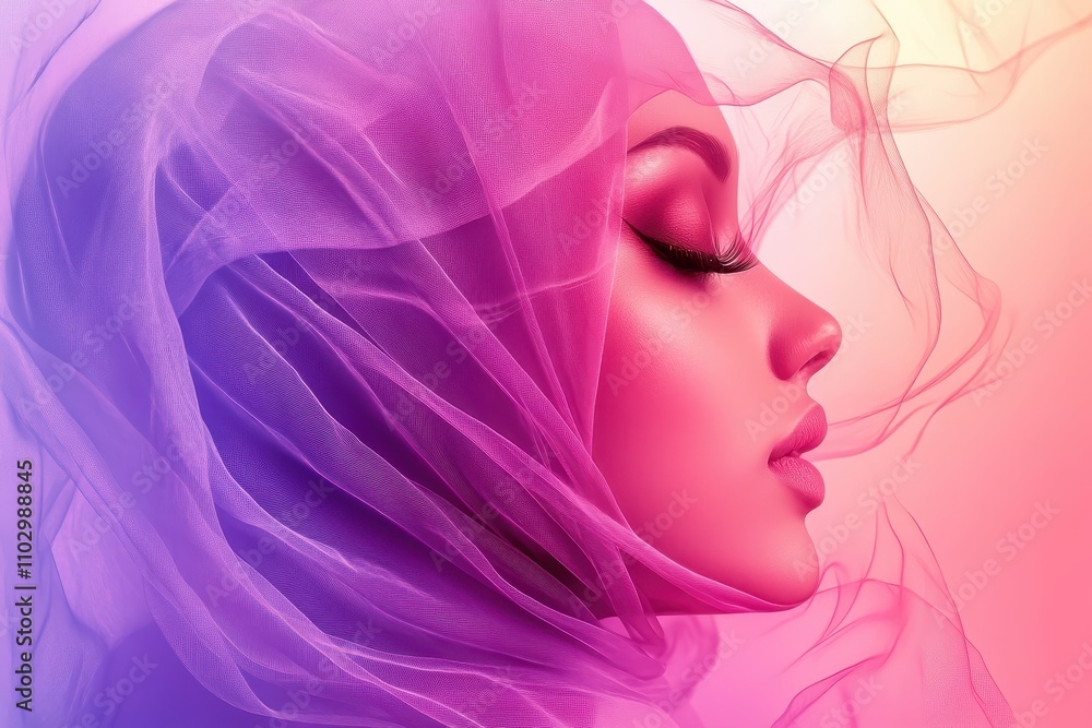 Vibrant Digital Painting of Woman with Flowing Hijab Vibrant Digital Painting of Woman with Flowing Hijab