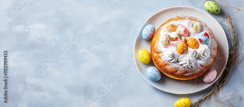 Wallpaper Mural Easter cake with decorative eggs on a light backdrop ideal for holiday menus and festive celebrations showcasing a vibrant seasonal theme Torontodigital.ca