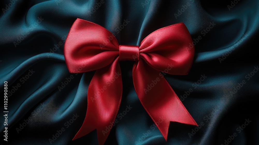 Elegant red satin bow beautifully arranged on luxurious black velvet fabric creating a classic and sophisticated backdrop. Elegant red satin bow beautifully arranged on luxurious black velvet fabric creating a classic and sophisticated backdrop.