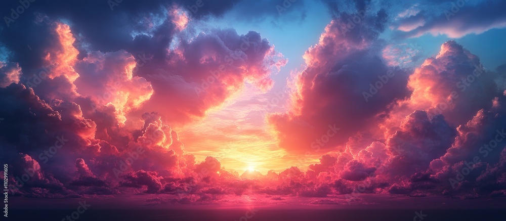 Vibrant sunset sky with dramatic clouds creating a captivating and colorful natural landscape scene. Vibrant sunset sky with dramatic clouds creating a captivating and colorful natural landscape scene.