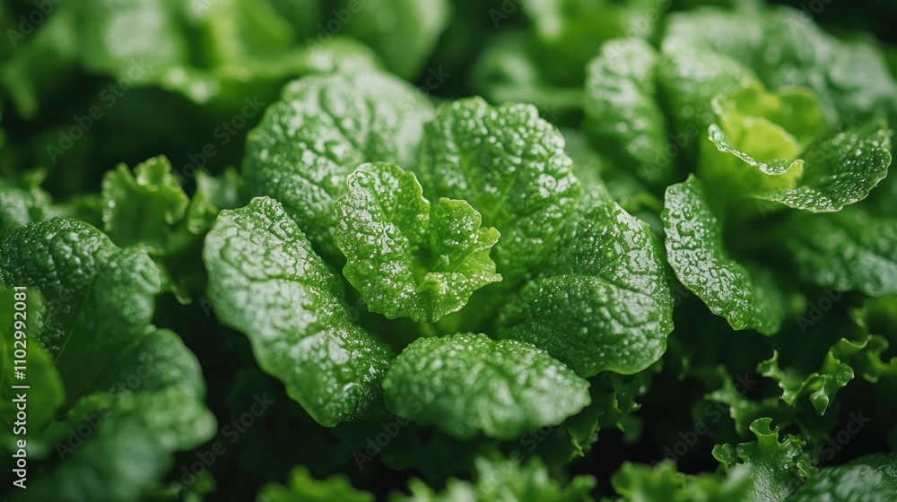 Fresh green salad leaves with dewdrops close up on a bright white background showcasing vibrant textures and natural freshness in food photography Fresh green salad leaves with dewdrops close up on a bright white background showcasing vibrant textures and natural freshness in food photography