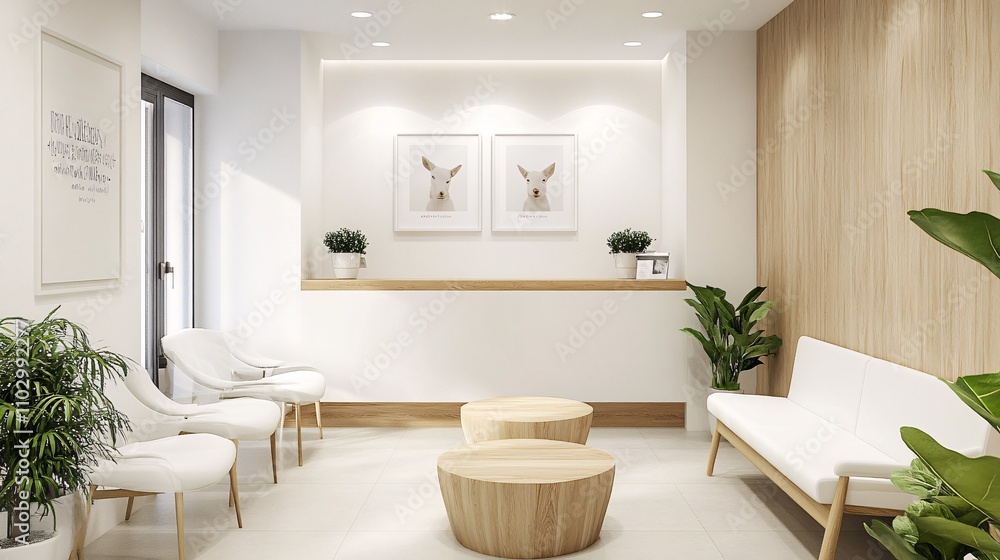 61.Veterinary Clinic Waiting Room in White and Wooden Tones: 61.Veterinary Clinic Waiting Room in White and Wooden Tones: