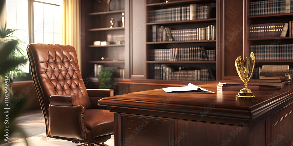 Luxurious Wooden Office with Classic Leather Chair Luxurious Wooden Office with Classic Leather Chair