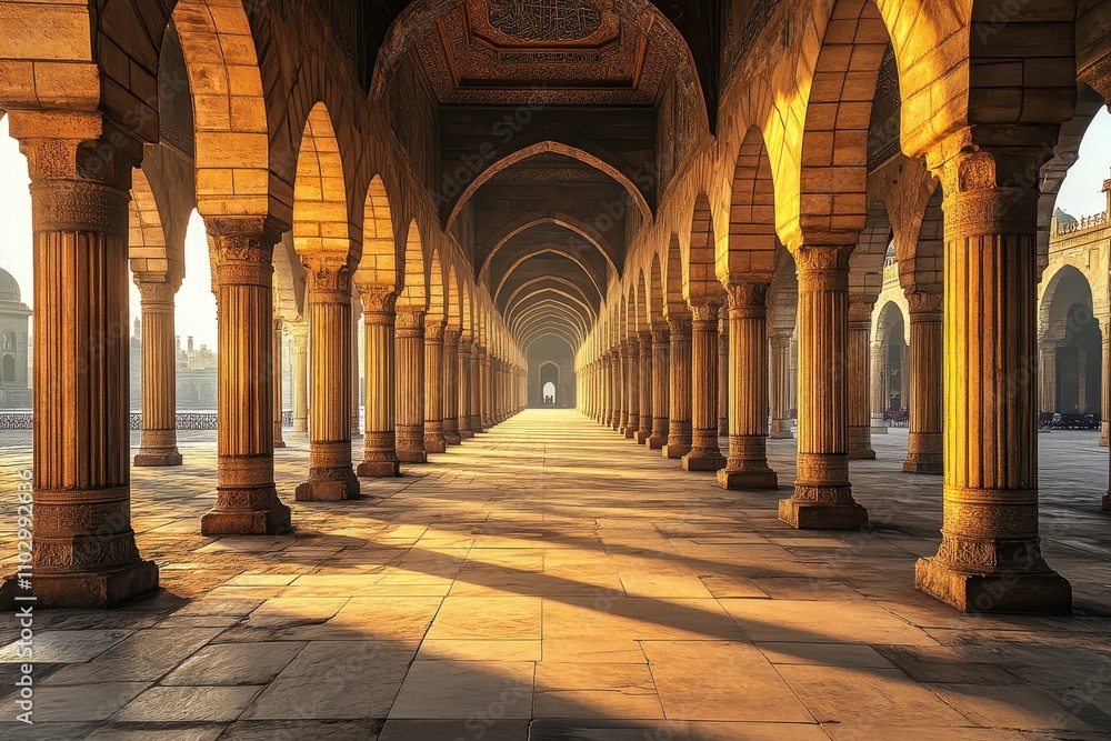 Intricate Mosque Courtyard with Stunning Stone Arches Intricate Mosque Courtyard with Stunning Stone Arches