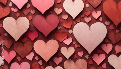 valentine hearts vintage rusty red gradient plain background, glassy effect, floating,