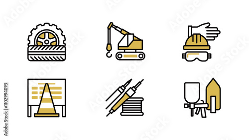 Construction equipment icon set, Line width variable