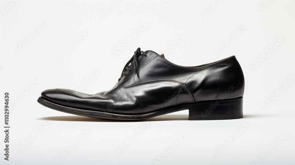 Elegant black dress shoe on a clean white background showcasing modern fashion and style suitable for professional attire. Elegant black dress shoe on a clean white background showcasing modern fashion and style suitable for professional attire.