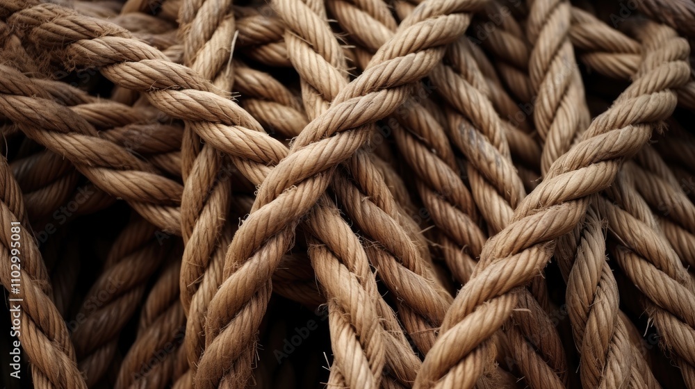 Agricultural ropes for cattle handling and farming applications with a textured close-up of intertwined natural fibers Agricultural ropes for cattle handling and farming applications with a textured close-up of intertwined natural fibers