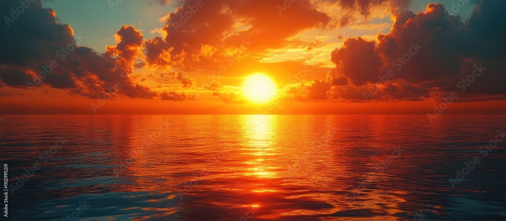 Serene sunset over calm sea reflecting vibrant colors with dramatic clouds enhancing the tranquil evening atmosphere. Serene sunset over calm sea reflecting vibrant colors with dramatic clouds enhancing the tranquil evening atmosphere.
