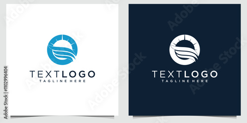 Beach or coast logo in simple sun and ocean shape