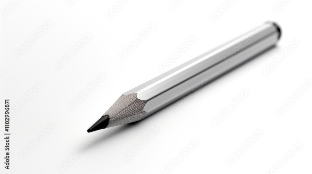 High-quality silver pencil with a sharpened tip on a clean white background showcasing minimalist design and artistic potential. High-quality silver pencil with a sharpened tip on a clean white background showcasing minimalist design and artistic potential.