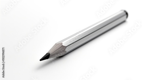 High-quality silver pencil with a sharpened tip on a clean white background showcasing minimalist design and artistic potential.