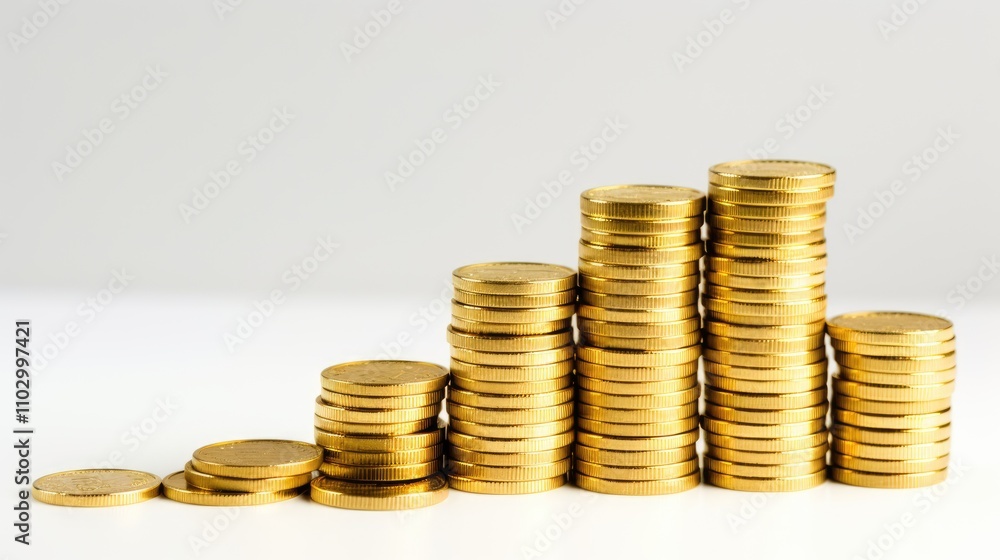 Growth of gold coins in a chart formation on a light background symbolizing financial success and investment strategies Growth of gold coins in a chart formation on a light background symbolizing financial success and investment strategies