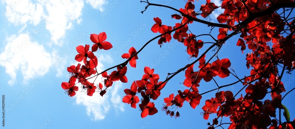Vibrant red blossoms contrasting beautifully with a clear blue sky creating a serene and captivating natural scene. Vibrant red blossoms contrasting beautifully with a clear blue sky creating a serene and captivating natural scene.