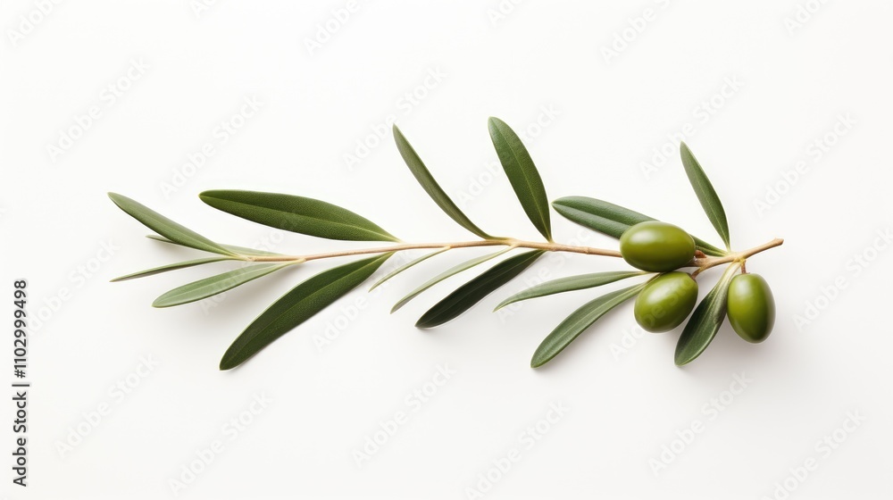 Green olive branch with leaves and olives isolated on white background for culinary and natural product concepts Green olive branch with leaves and olives isolated on white background for culinary and natural product concepts