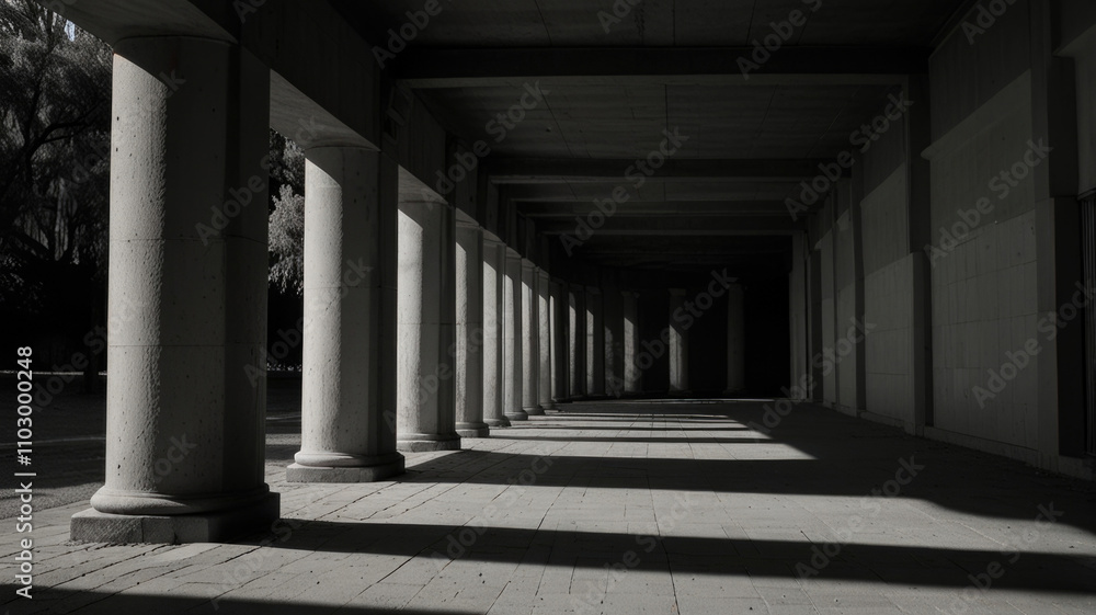 Monochrome Row of Tunnel with columns Monochrome Row of Tunnel with columns