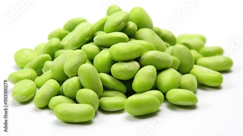 Wasabi coated peanuts pile on a white background showcasing unique flavor and texture suitable for snack advertisements