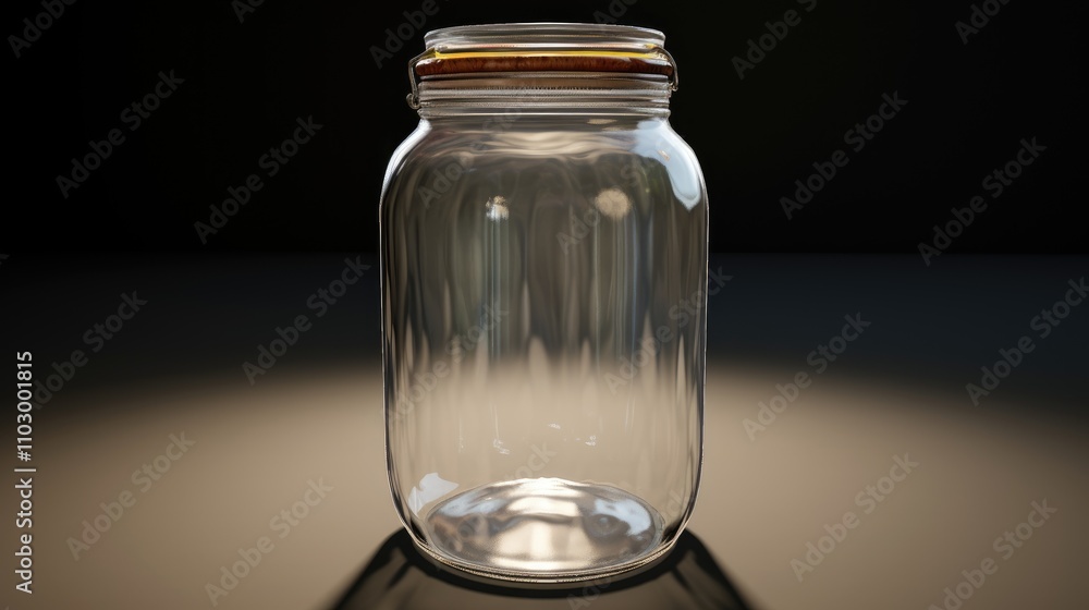 Elegant glass jar with a sealed lid, showcasing its transparent design against a soft illuminated background, perfect for storage or display. Elegant glass jar with a sealed lid, showcasing its transparent design against a soft illuminated background, perfect for storage or display.