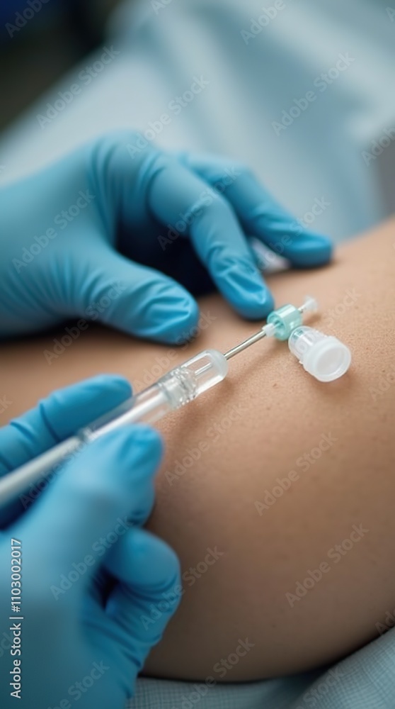 Intravenous catheter insertion in patient's arm for medical treatment Intravenous catheter insertion in patient's arm for medical treatment