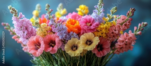 Wallpaper Mural Summer bouquet featuring vibrant Mallow, Cosmea, and Gladiolus flowers in a beautiful arrangement showcasing colorful blooms and lush greenery. Torontodigital.ca