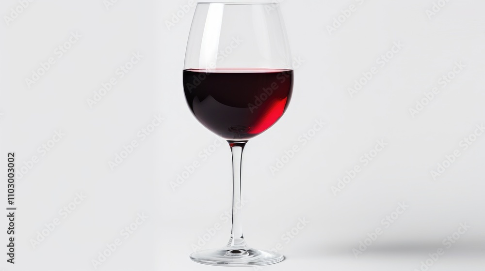 Elegant glass of red wine partially filled on a clean white background showcasing rich color and clarity of the vintage. Elegant glass of red wine partially filled on a clean white background showcasing rich color and clarity of the vintage.