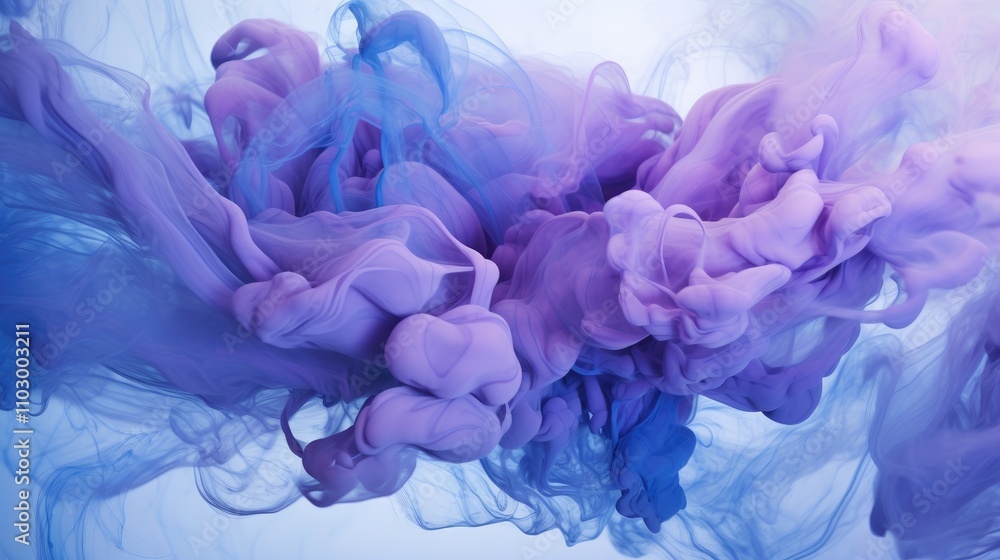Abstract swirls of blue and purple paint blending in water creating a vibrant artistic background for design purposes Abstract swirls of blue and purple paint blending in water creating a vibrant artistic background for design purposes