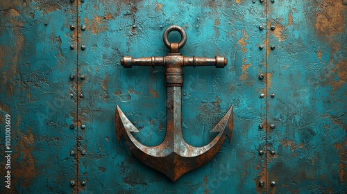 Anchor Symbol with Rust and Polished Metal Texture in Nautical Theme photo