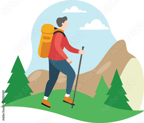 tourist in the mountains, hiker vector art