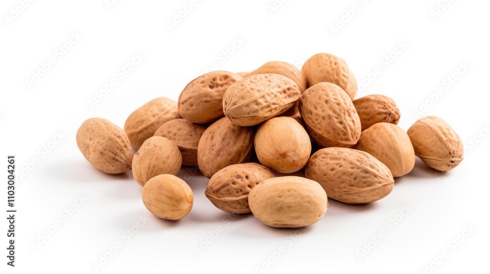 Healthy organic raw peanuts piled on a white background showcasing their natural texture and color for culinary and snack use. Healthy organic raw peanuts piled on a white background showcasing their natural texture and color for culinary and snack use.