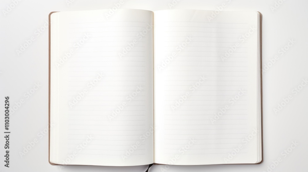 Blank lined pages in an open notebook on a clean white background ideal for note-taking or creative writing concepts Blank lined pages in an open notebook on a clean white background ideal for note-taking or creative writing concepts