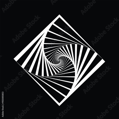 Explore the intriguing black and white abstract geometric spiral pattern, showcasing dynamic movement and symmetry, perfect for modern art or graphic design projects.