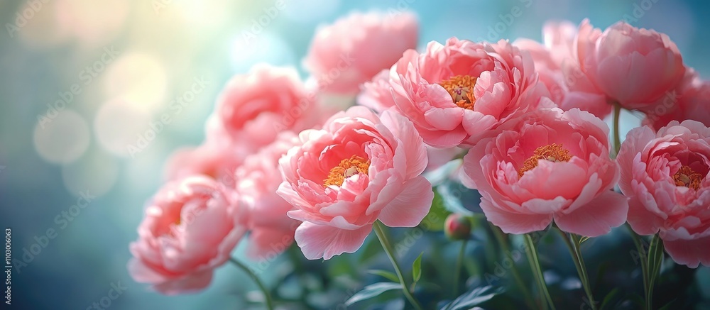 Pastel peony rose bouquet against a white wall with soft sunlight creating a serene floral ambiance and delicate bokeh background Pastel peony rose bouquet against a white wall with soft sunlight creating a serene floral ambiance and delicate bokeh background