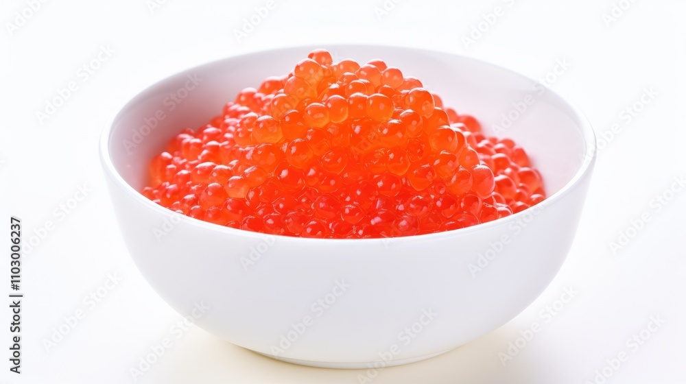 Salmon Red Caviar luxury seafood displayed in a white bowl against a minimalistic backdrop showcasing gourmet culinary delights Salmon Red Caviar luxury seafood displayed in a white bowl against a minimalistic backdrop showcasing gourmet culinary delights