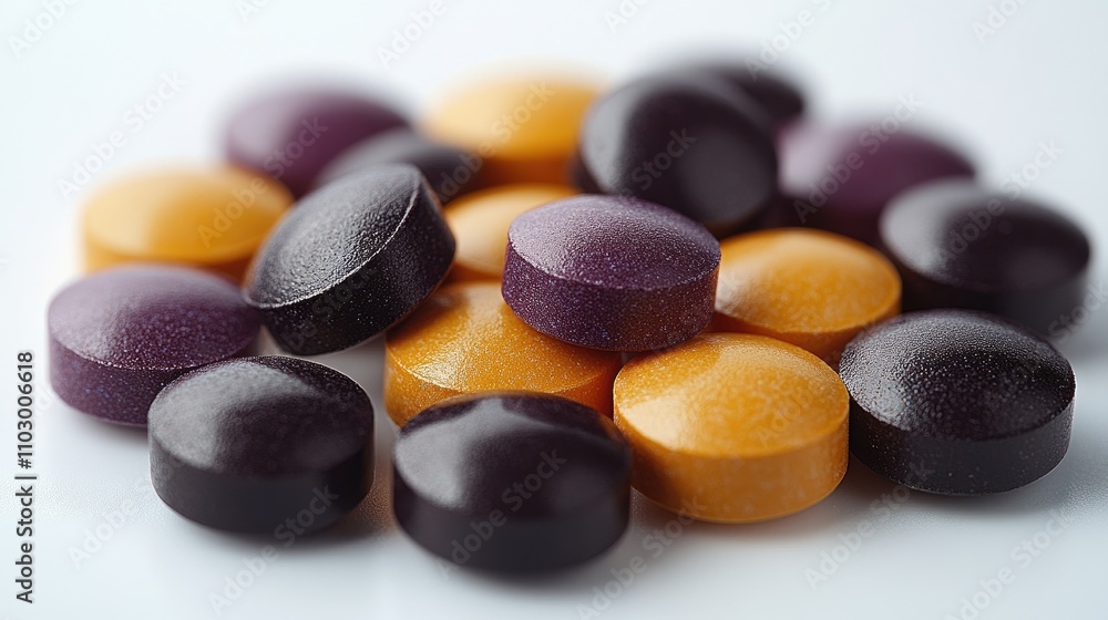 Vibrantly colored gummy vitamins piled on a clean white surface showcasing health and wellness concepts in nutrition and dietary supplements Vibrantly colored gummy vitamins piled on a clean white surface showcasing health and wellness concepts in nutrition and dietary supplements