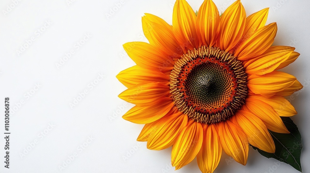 Close up of vibrant sunflower bloom with rich yellow petals and green center on a clean white background for floral beauty themes Close up of vibrant sunflower bloom with rich yellow petals and green center on a clean white background for floral beauty themes